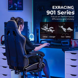 EXRACING Gaming Chair Ergonomic Computer Chair with Footrest and Lumbar Support, Height Adjustable High Back Leather Office Chair, 360° Swivel with Linked Armrest, for Adult and Teen (White) EXRACING