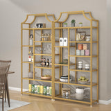 Loomie 8-Open Shelf Bookshelf, 70.87" H x 31.5" L Lux Etagere, Tempered Glass Bookcase, Tall Storage Display Modern Open Book Case for Bedroom, Home Office & Living Room, Gold Finish & Glass Shelving Loomie