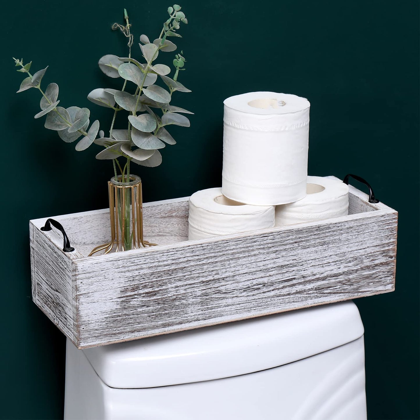 Bathroom Decor Box Toilet Paper Holder Wood Toilet Tank Box Office Table Organizer,Farmhouse Kitchen Utensil Wood Box for Toilet Tank Tray with Handles