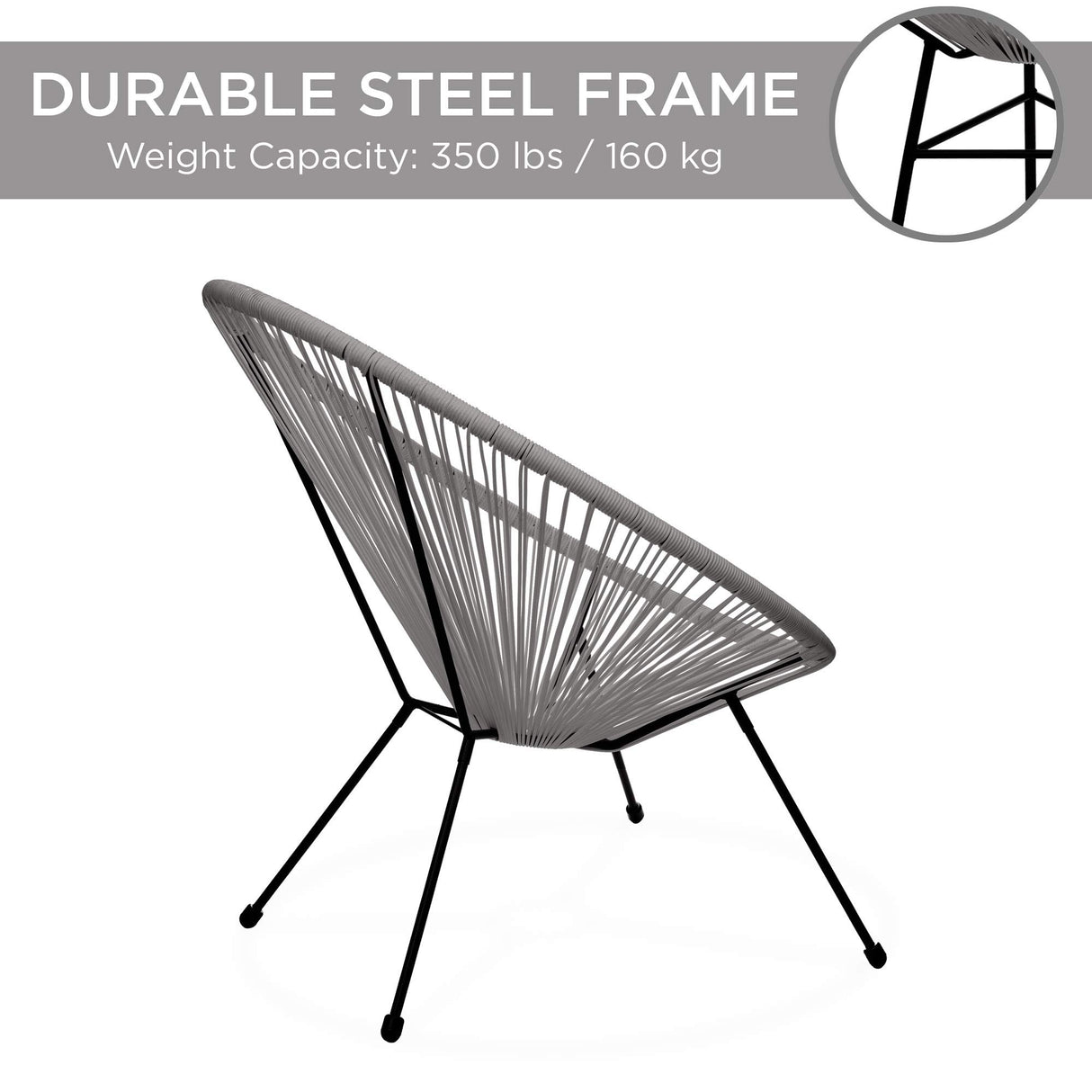 Best Choice Products 3-Piece Outdoor Acapulco All-Weather Patio Conversation Bistro Set w/Plastic Rope, Glass Top Table and 2 Chairs - Gray Best Choice Products