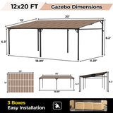 12' x 20' Gazebo for Patio, Large Wall Mounted Gazebos Pergola with Metal Frame, Hard Top Lean to Pergola, Outdoor Patio Lean to Metal Awnings Gazebos for Deck, Porch, Backyard Reljofum