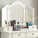 Roundhill Furniture Sanlo Wooden Vanity | Make Up Table and Stool Set | White Roundhill Furniture