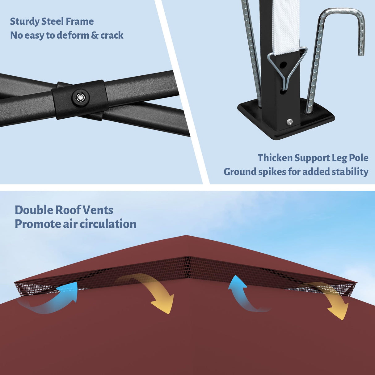 11'X11' Outdoor Gazebo, Pop Up Patio Gazebo with 4 Sidewalls Mosquito Netting, Heavy Duty Gazebo Canopy Tent with Double Air Roofs for Backyards, Patios, Decks, Gardens, Parks (Red) Yokayoay