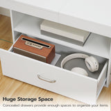 HOOBRO LED TV Stand with Power Outlets to 65 inch TV, Gaming Entertainment Center with Glass Shelves and Large Drawer, Modern Media TV Console Table for Living Room Bedroom, White WT14UDDS01 HOOBRO