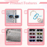 KGMCARE Dual Sided Sunglasses Storage organizer case, Eyeglasses Holder Wall Mounted with 32 Clear Slots & Metal Hook, Dust Proof Sunglasses Storage Case KGMCARE