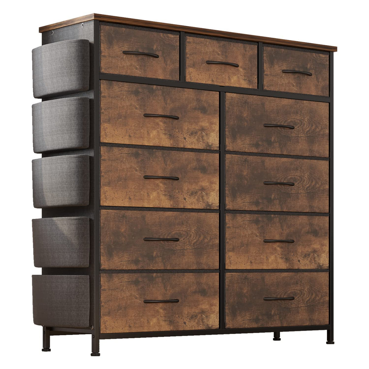 LIVEHOM Dresser for Bedroom with 11 Drawer, Dressers & Chests of Drawers with Side Pockets, Hooks, Fabric Storage Drawer, Steel Frame, Wood Top, Organizer Unit and Pull Handle for Closet. LIVEHOM