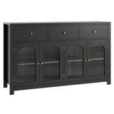 finetones Buffet Cabinet with Storage, 55.1" Large Sideboard Buffet Cabinet, Farmhouse Kitchen Cabinet Display Cabinet with 3 Drawers and 4 Doors, Wood Coffee Bar Cabinet for Kitchen, Black finetones