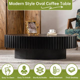 Oval Drum Coffee Table Handcraft Fluted Coffee Table Wood Round Drum Coffee Table Mid Century Modern Coffee Table Pedestal Coffee Table for Living Room Farmhouse (Black Oval) SOUWOFS
