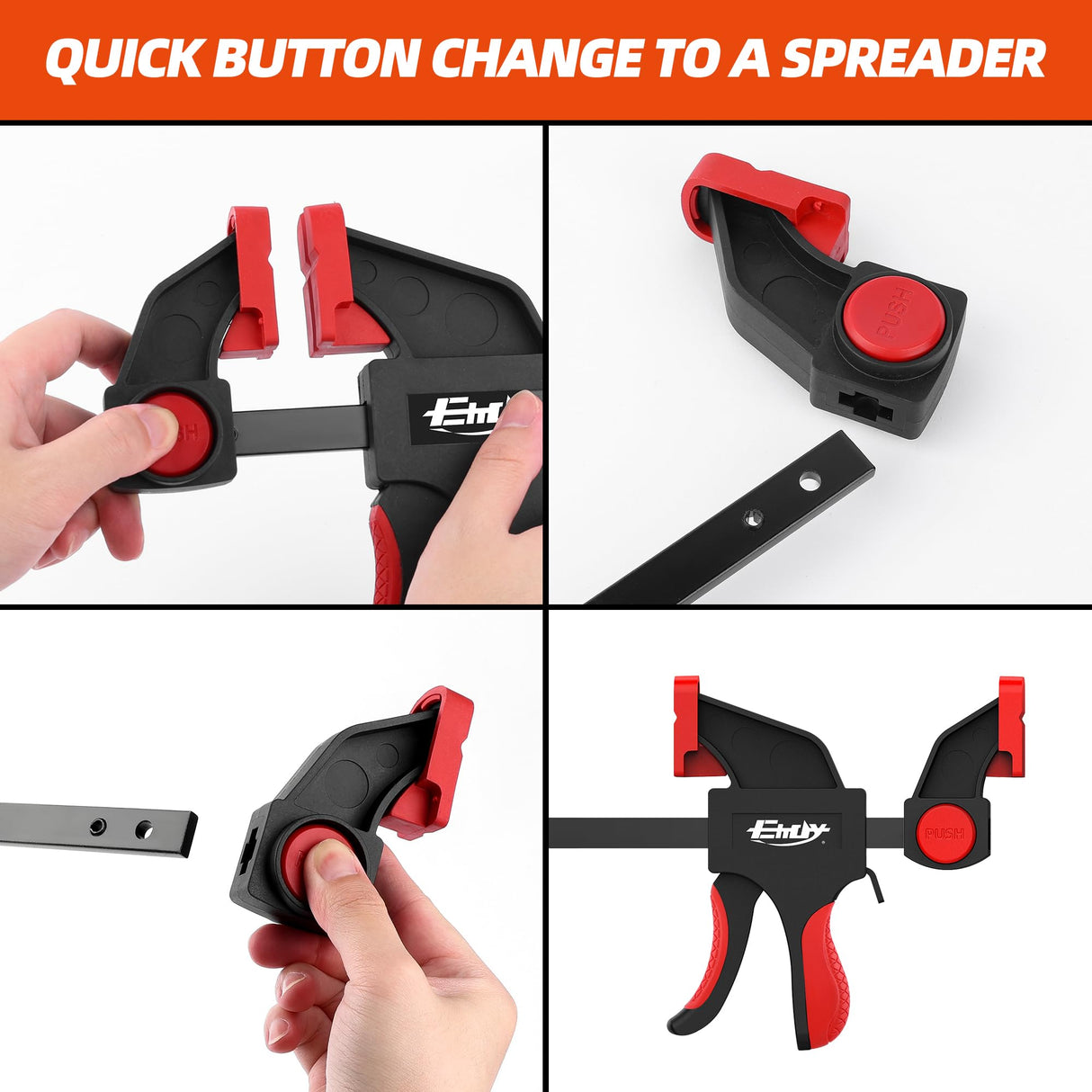 EHDY 24" Bar Clamps for Woodworking, 4-Piece One-Handed Clamp/Spreader, Light-Duty Quick-Change F Clamp with 170 lbs Load Limit EHDY