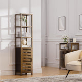 HITNET Bathroom Cabinet, Bamboo Floor Cabinet Freestanding Narrow Storage Unit with Removable Shelves, 6 Tier Tall Cabinet, Walnut HITNET