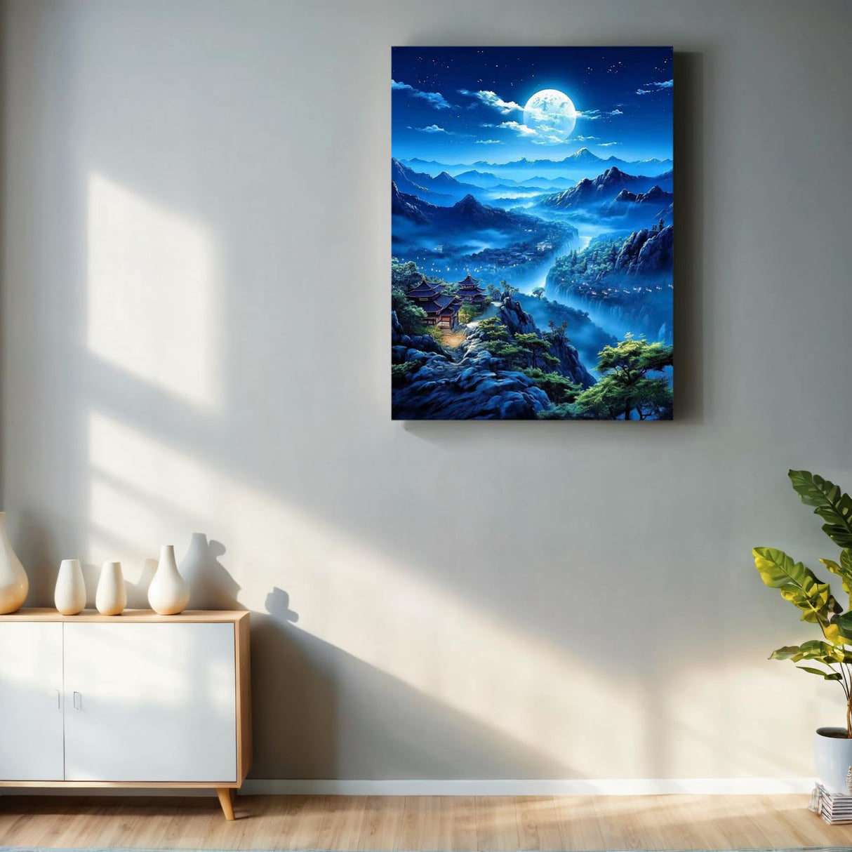 PINFFSHU 5D Diamond Painting Kit for Adults & Beginners, Full Drill Moonlit Mountain Blue Landscape DIY Craft Diamond Art Kits, Home Wall Decor Diamond Dots Picture 12x16 Inches PINFFSHU