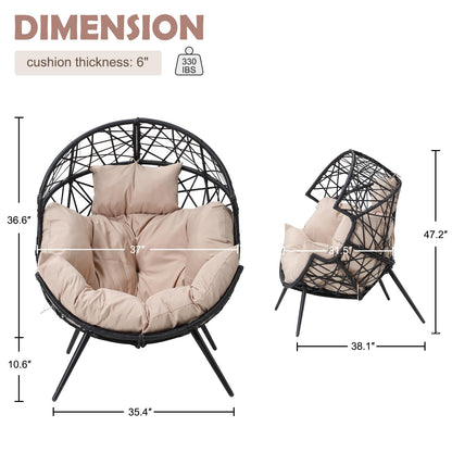 Godappe Egg Chair - Oversized Wicker Egg Basket Chair with Cushion and Stand, All-Weather Egg Dining Chair for Patio, Backyard, Living Room, Porch - Beige