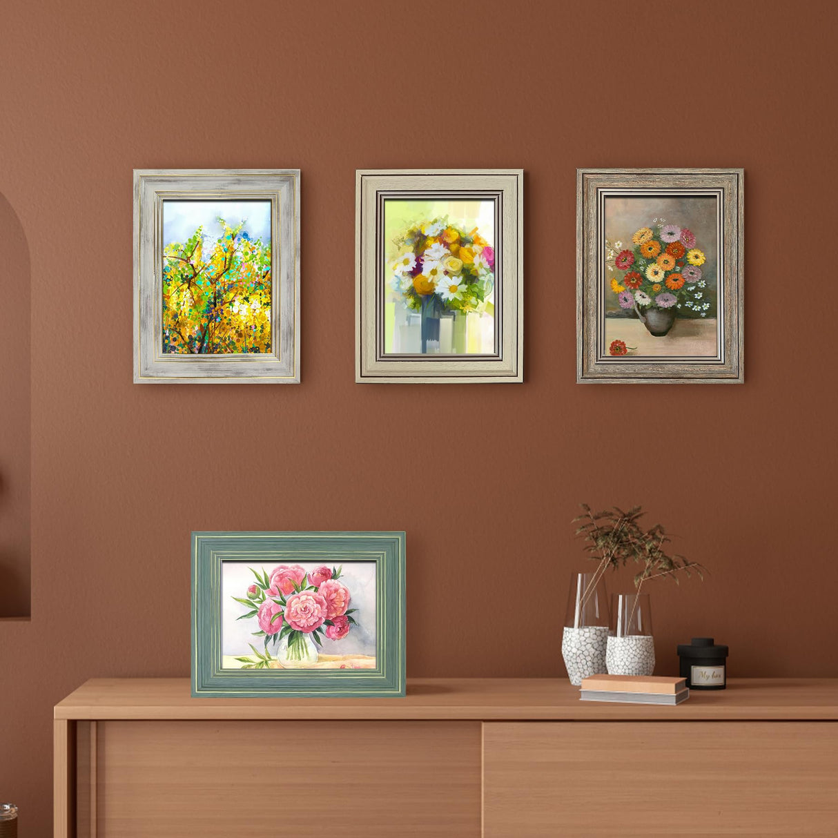 LUCKYLIFE 5x7 Picture Frame Set of 4, Rustic Farmhouse Picture Frames for Table or Wall Hanging LUCKYLIFE