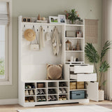 5-in-1 Hall Tree with Storage and Shoe Rack for Entryway,Entryway Bench with Coat Rack and Shoe Cabinet,9 Coat Hooks & 12 Shoe Cubbies,Farmhouse Shoe Storage Cabinet with Drawer for Hallway (White) Gyfimoie