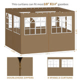 aonear Gazebo Privacy Curtains 10' x 12' with PVC Windows, 4-Panels Side Wall with Zipper Universal Replacement for Patio, Outdoor Canopy, Garden and Backyard aonear