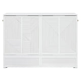 HABITRIO Full Size Murphy Bed, Wood Full Murphy Bed Frame with Large Drawer, USB Ports and Outlets, White HABITRIO