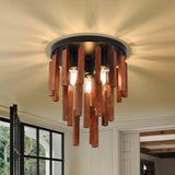 Farmhouse Flush Mount Ceiling Light Fixture, Rustic 3-Light Wood Strip Close to Ceiling Lights,Retro Vintage Red Oak and Black Kitchen Ceiling Lighting for Hallway Bedroom Entryway Living Dining Room Neechicx