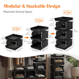 Lifewit Plastic Stackable Storage Baskets, 4 Tier Stacking Bins 13.8"D x 11.8"W x 28.3"H, Large Capacity Multi-Functional Containers Shelves for Pantry, Playroom, Kitchen and Bedroom, 1 Pack, Black Lifewit