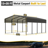 LZbeiteM Car Port, 13x20 FT Metal Carport, Heavy Duty Carport Canopy, Metal Garage Car Tent, Outdoor Car Shelter Shade with Galvanized Steel Roof, Frame, for Car, Truck, Pickup, SUV, Tractor, and Boat LZBEITEM