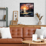 5D Diamond Painting Kits for Adults, Sea Sunset Lighthouse Diamond Art for Beginners, DIY Full Round Drill Paint by Diamonds Dot Gem Art for Adults, Home Wall Decor 13.7x13.7 Inch Mosaflare