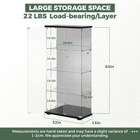 HAMBING Mirrored Glass Display Cabinet with Lock, 4-Shelf Tempered Glass Curio Cabinet with 2 Doors, Collectible Display Showcase for Living Room, Bedroom – Black HAMBING