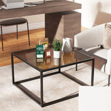 YMYNY Glass Coffee Table, Tempered Glass Square Coffee Tables with Metal Frame, Unique Modern Table for Living Room Home Office 26.77" x 26.77" x 15.75", Dark Brown, UHCT001T YMYNY