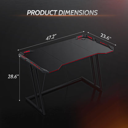 CubiCubi Gaming Desk with LED Lights, 47 Inch Z Shaped Gamer Desk, Home Game Computer Desk with Carbon Fiber Surface, Ergonomic Office PC Workstation with Cable Management, Black - WoodArtSupply