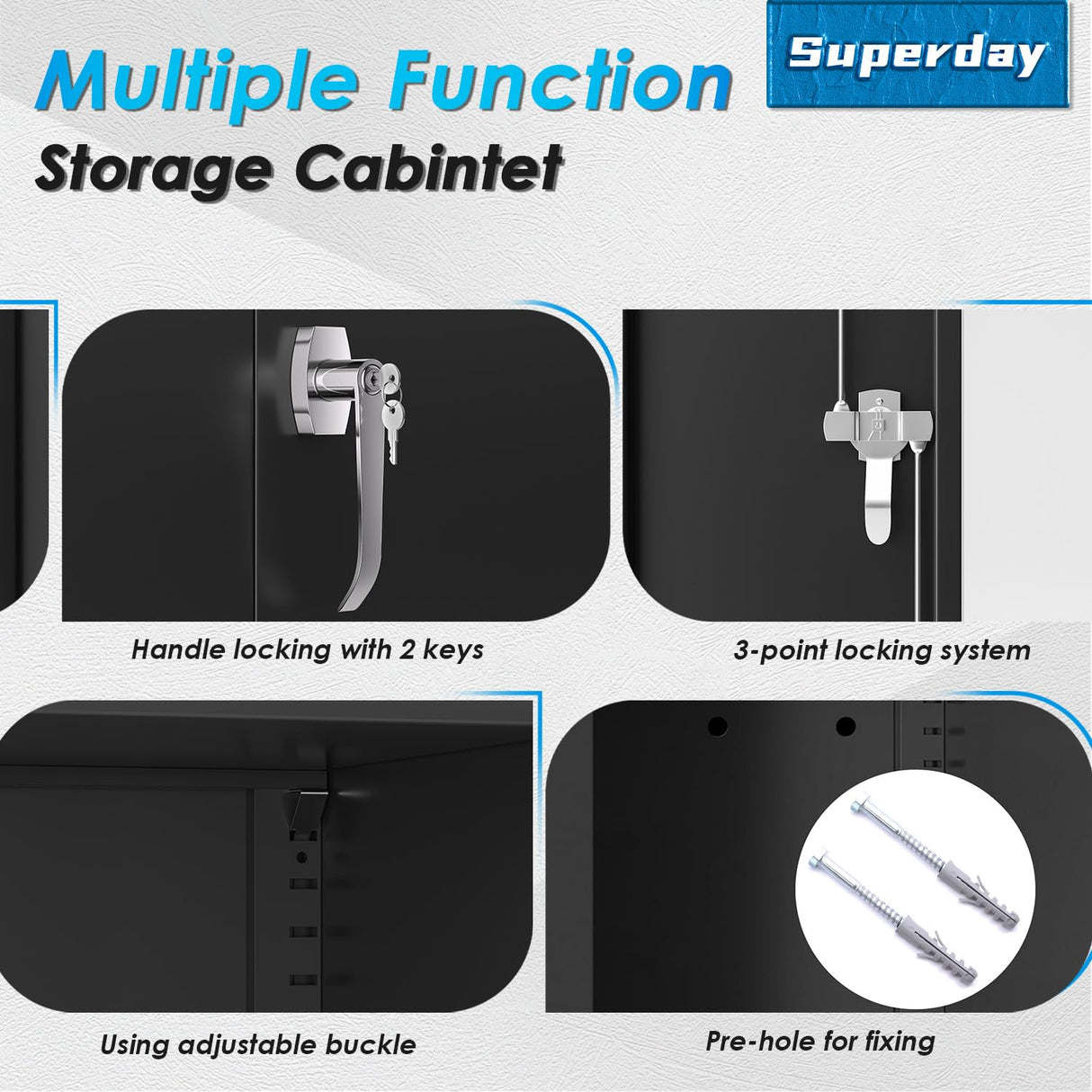 Superday 36" Locking Garage Storage Cabinet, Black Metal Storage Cabinet with Locking Doors and Adjustable Shelves, Steel Lockable Cabinets, Tool Cabinets for Home Office Garage School Superday