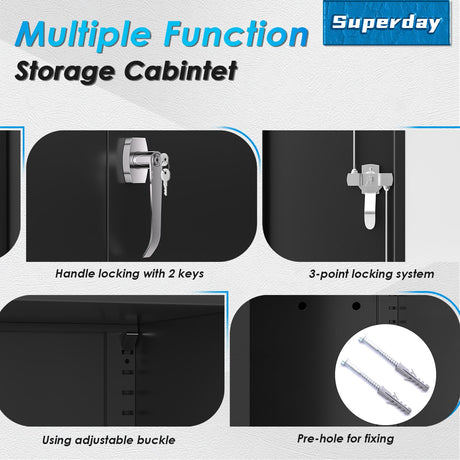 Superday 36" Locking Garage Storage Cabinet, Black Metal Storage Cabinet with Locking Doors and Adjustable Shelves, Steel Lockable Cabinets, Tool Cabinets for Home Office Garage School Superday