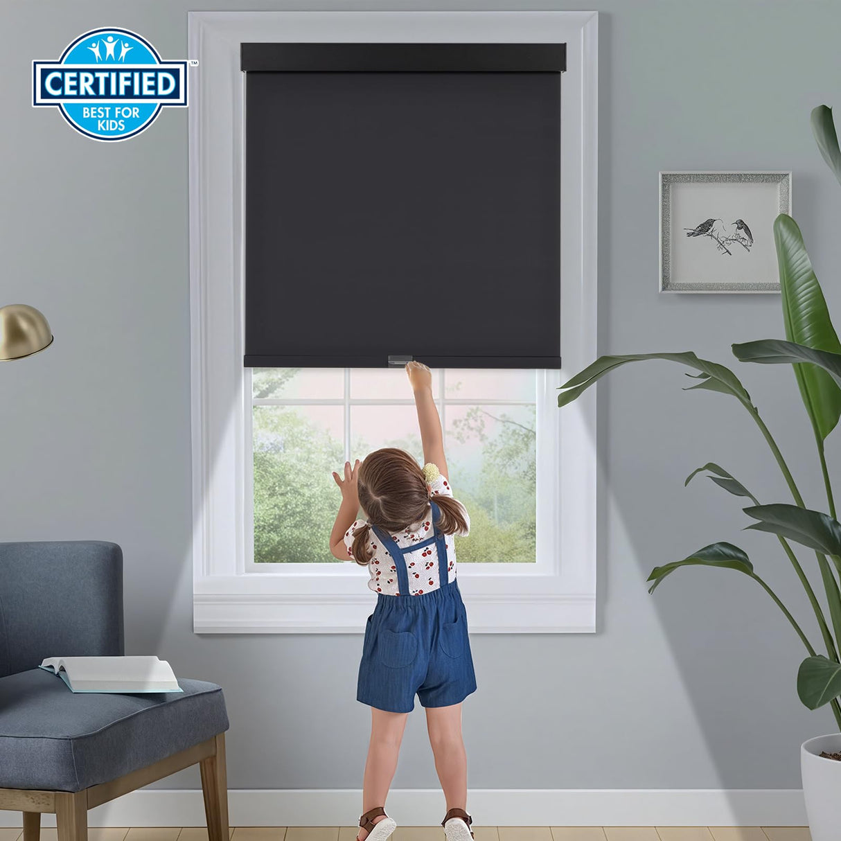 Persilux Blackout Roller Shades for Windows, Cordless Free-Stop Blinds for Windows with Valance, Thermal Insulated Fabric Window Shades, UV Protection Shades for Home and Bedroom, Black, Custom Size Persilux