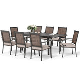 SUNSHINE VALLEY 9 Piece Wicker Patio Dining Sets, Outdoor Dining Sets for 8, 1 Expandable Metal Dining Table & 8 Patio Dining Chairs with Cushion All Weather Outdoor Table and Chair Sets for Backyard SUNSHINE VALLEY