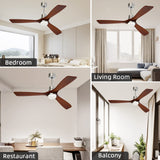 Obabala 52'' Ceiling Fan Outdoor Ceiling Fan with LED Light Remote Control for Patios Modern Ceiling Fan Reversible DC Motor and Brushed Nickel Obabala