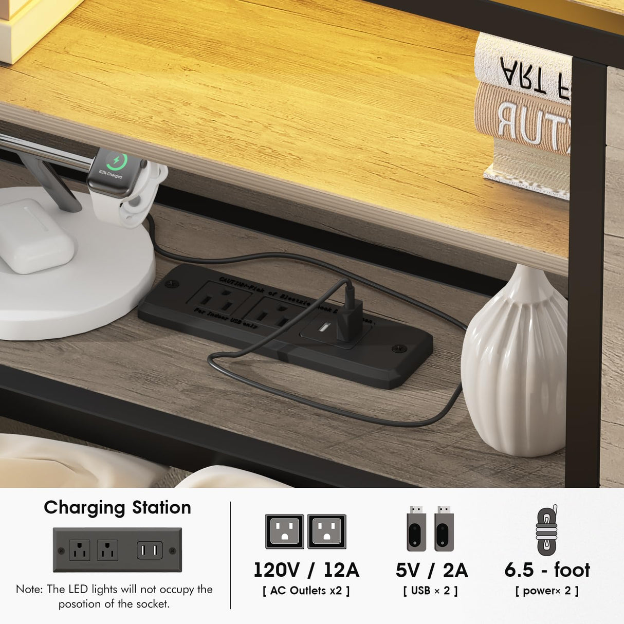 Halitaa Queen Size Bed Frame with LED Light and Charging Station, Featuring 4 Storage Drawers and Headboard Shelves in Wash Grey Halitaa