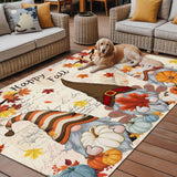 Thanksgiving Gnome Outdoor Rug 6x9ft Dwarf Fall Maple Leaves Pumpkin Retro Letter Waterproof Patio Rugs Lightweight Foldable Outside Large Area Rug Carpet for Porch Deck Balcony Backyard Camper Lkicikik