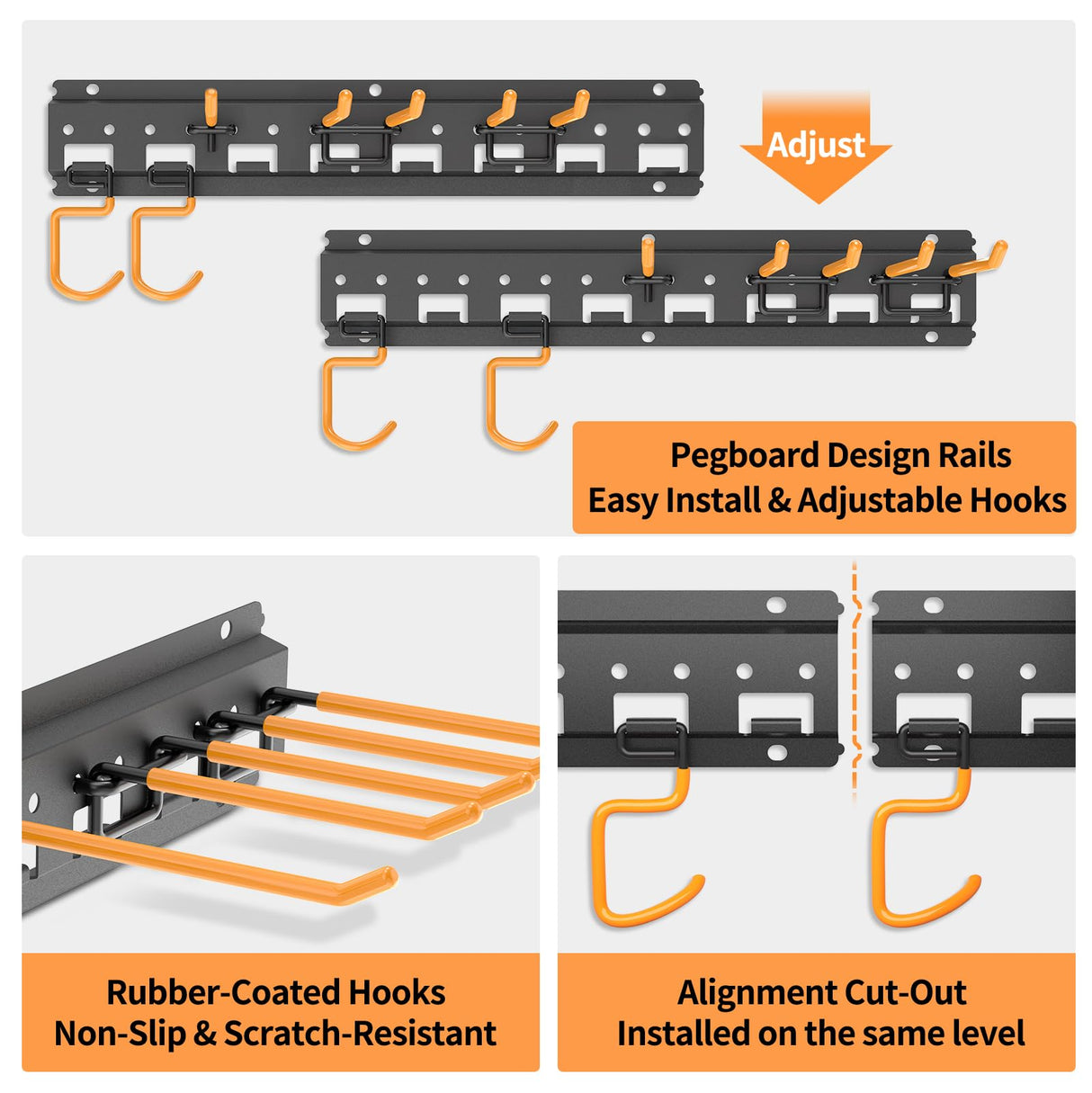 Unaikoo Garage Tool Organizer Wall Mount - Heavy Duty Garage Storage and Organization Garden Tool Organizer with Adjustable Pegboard Hooks Yard Shed Rack for Broom Mop Shovels Rake Trimmers, 48 inch Unaikoo