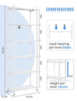 ALANNG 70.7-Inch Folding 6-Tier Metal Bookshelf - Versatile Heavy-Duty Bookcase (White, 2-Pack) ALANNG