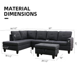 GlasFlength L Shaped Sectional Couch Sofa with Ottoman, Modern Couches for Living Room, Microfiber Facing, Bedroom GlasFlength