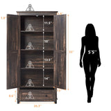 AMERLIFE 2 Pcs Farmhouse Kitchen Pantry Cabinet, 72" Tall Storage Cabinet with Adjustable Shelves & Barn Doors & Drawer, Freestanding Kitchen Cupboard for Dining Room, Living Room, Dark Rustic Oak AMERLIFE