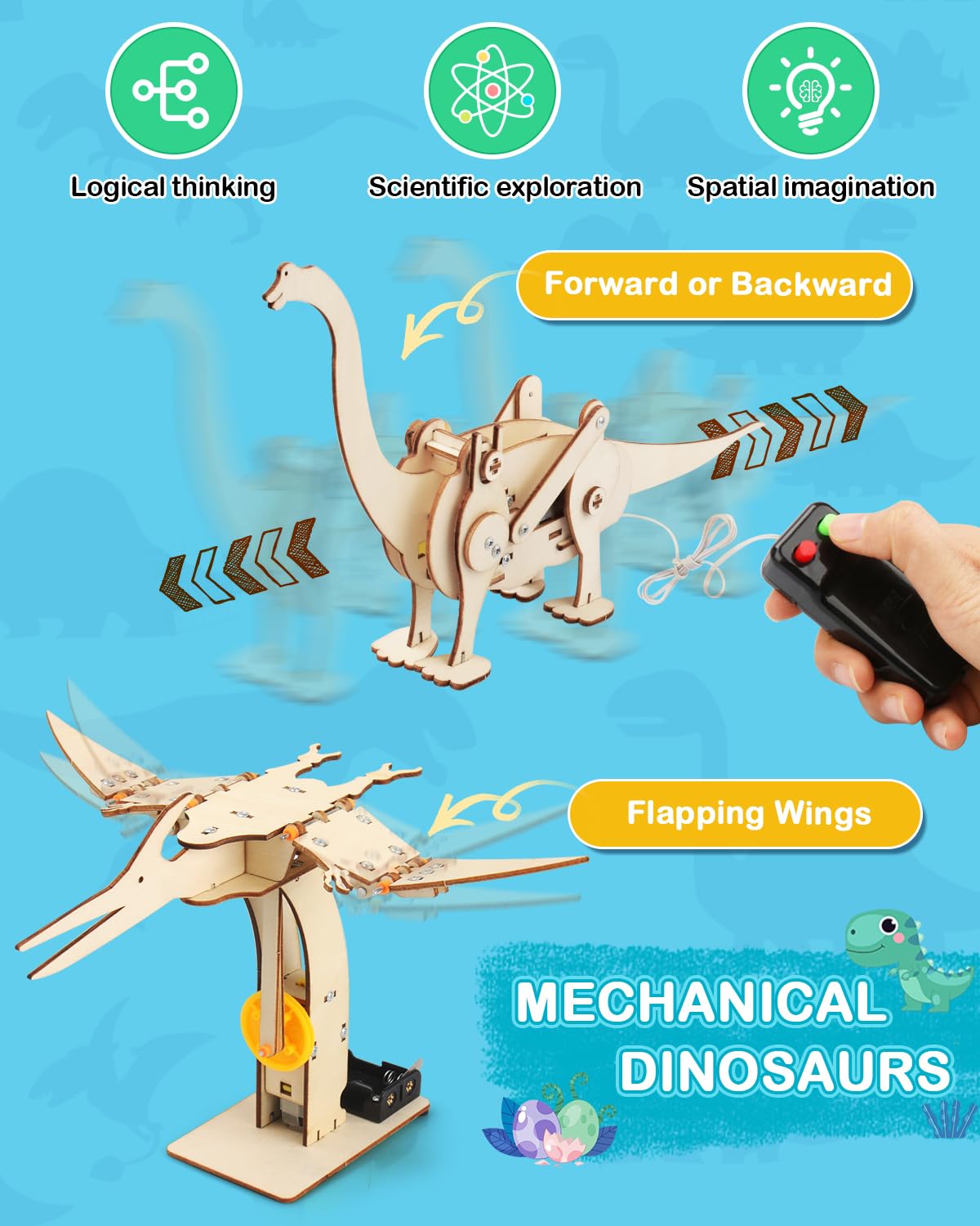 Poraxy Dinosaur Toys, 4 in 1 STEM Kits for Kids Age 8-10, Toys for Ages 8-13, Educational Science Building Projects, 3D Wooden Puzzles Robot Crafts, Gifts for Boys Girls 7 8 9 10 11 12 13 Year Old Poraxy