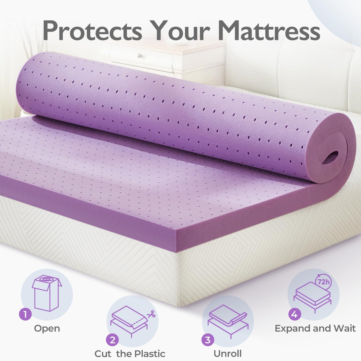 BDEUS 2 inch Mattress Topper, Cooling Gel Memory Foam Bed Topper for Pressure Relief and Back Pain, CertiPUR-US Certified, Dorm Essentials, Twin (Purple) BDEUS