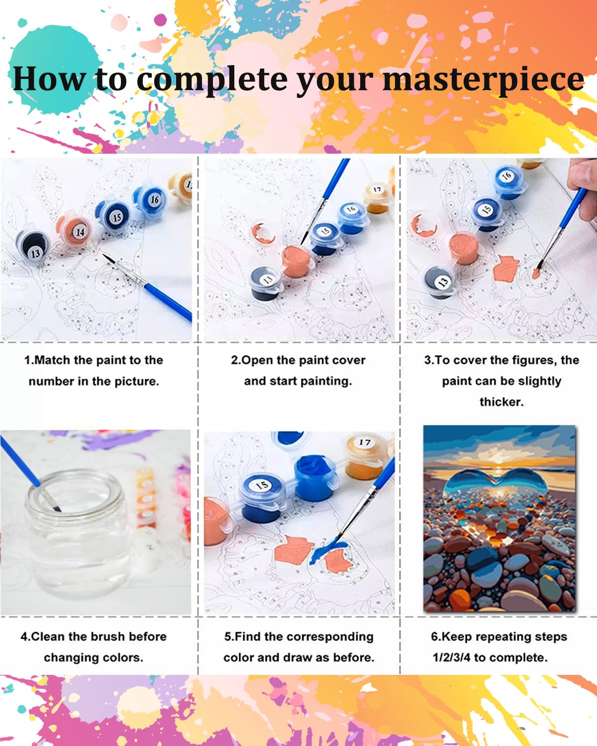 TOCARE Paint by Numbers Kit for Adults Beach Sunset, Acrylic Adult Paint by Number Sunset with Crystal Heart 16x20inch for Home Wall Decor TOCARE