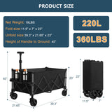 Favoyard Collapsible Wagon Carts Foldable 220L & 360LBS Portable Folding Wagons with All-Terrain Wheels & Brakes Heavy Duty Outdoor Utility Carts for Grocery Camping Shopping Sports Garden Favoyard
