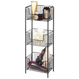 mDesign Steel Freestanding Storage Organizer Tower Rack Basket Shelf, Metal 3-Tier Furniture Unit for Master/Guest Bathroom, Powder Room - Holds Bath Towels, Soap - Concerto Collection - Black mDesign