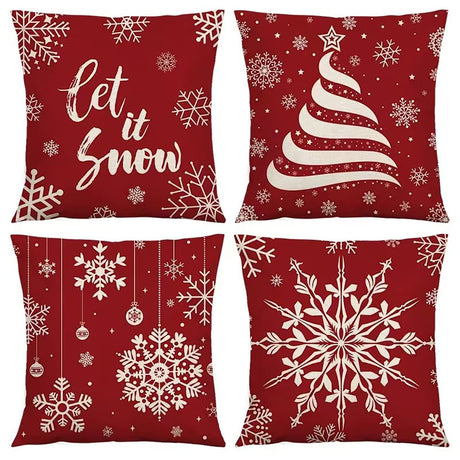 HOMMES Christmas Throw Pillow Covers 18 x 18 Inch Set of 4 Holiday Decorations Winter Decorative Cotton Linen Fabric Pillowcase for Christmas Home Sofa Couch Décor HOMMES