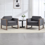 Kmax Modern Accent Chairs Set of 2, Charcoal Fabric Upholstered Club Chair, Comfy Arm Reception Chairs Living Room Chair for Hotel Conference, Walnut Wood Kmax