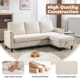 Siiejia Convertible Sectional Couches for Living Room, L-Shaped Couch 3 Seats Sofas with Storage Chaise & 2 Cup Holders, Small Sofa for Apartment, Compact Spaces, Beige Siiejia