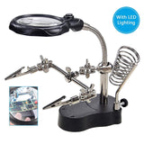 mlogiroa Helping Hands Soldering Station, 3.5X 12X Magnifying Glass LED Lighted Magnifier with Auxiliary Clips Alligator Clamp Repair Tools Kit for Soldering, Assembly, Miniatures mlogiroa