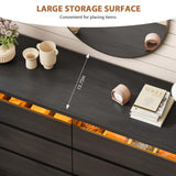 Jocoevol Modern Black 6 Drawer Dresser for Bedroom with LED Light, Large Chest of Drawers with Hidden Handles, Double Wooden Dresser Closet for Living Room, Entryway, Hallway - Black Jocoevol