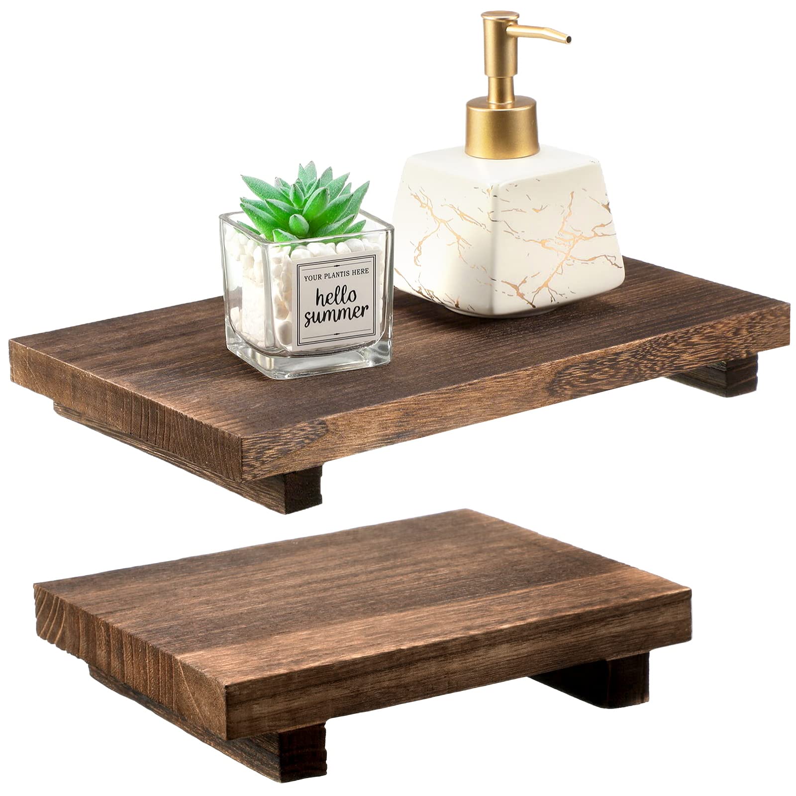 2 Pcs Wood Pedestal Stand Riser Wood Riser Soap Stand for Bathroom Wood Farmhouse Soap Tray for Home Kitchen Counter Table Decor Bottles Plant Jewelry Candles Guest Display (Old Brown) - WoodArtSupply