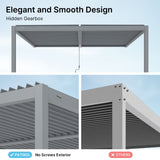 PATISOL Louvered Pergola Against The Wall Outdoor Patio 13'x10' Full Aluminum Pergola Wall Mounted Attached Adjustable Roof Hardtop Rainproof Gazebo for Deck Garden Yard Beach (Grey) Patisol